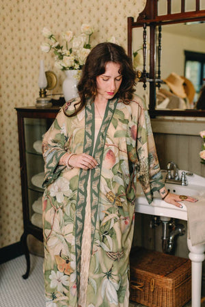Fleur De Soleil Opera Duster Kimono Robe w/ Florals
