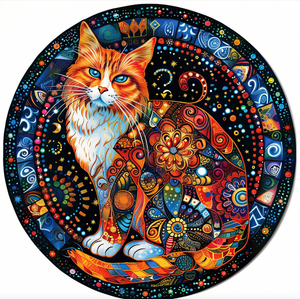 Mystical Cat Art Tambourine and Ribbon Wall Hanging