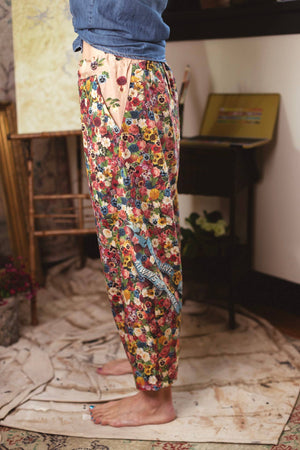 Art of Life Linen Cropped Artist Pant with Boho Floral Print