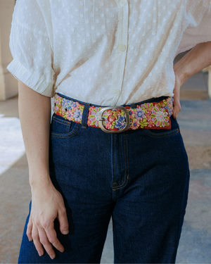 Teaberry Embroidered Wool Belt
