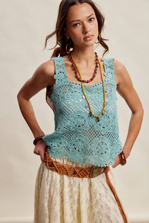 Crochet Lace Square Neck Tank Top