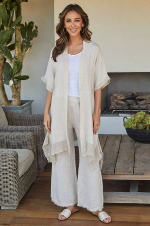 Italian Linen Pants with Raw Hem and Pockets