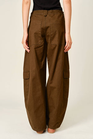 Utility Barrel Waist-Tie Cargo Pants – Khaki