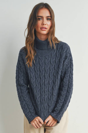 Thick Braid With Turtle Neck Long-Sleeve Sweater