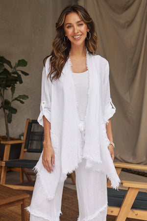 Linen Asymmetrical Drapey Cardigan