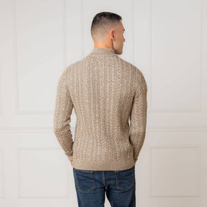 Organic Half Zip Pullover - Taupe Marl Cable