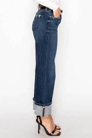 Adjustable Inseam High-Rise Relaxed Straight Leg Jeans