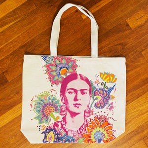 Frida cotton canvas tote bag beach market