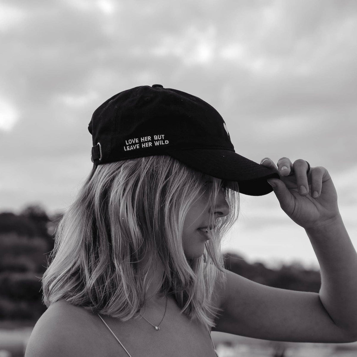 Black Cotton Dad Hat - Embroidered Heart Cap
