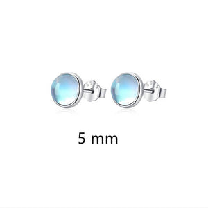 Tiny Round Moonstone Stud Earrings in 925 Sterling Silver - 5 mm
