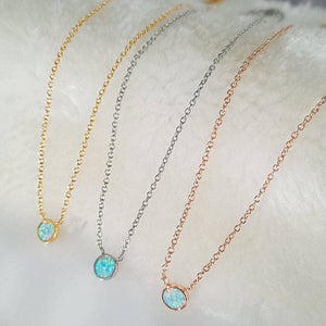 Small Round Opal Cabochon Charm Necklace in Stainless Steel