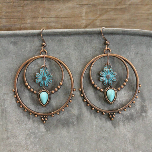 Double Hoop & Flower Dangle Earrings