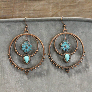 Double Hoop & Flower Dangle Earrings