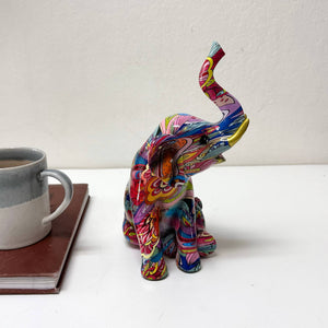 Floral Elephant Resin Tabletop Sculpture