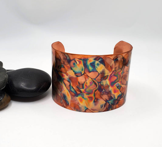Large Flame Painted Copper Cuff