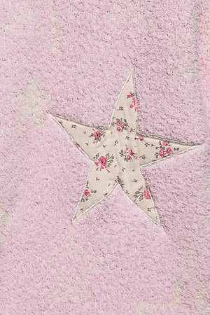 Star Patch Berber Open-Front Cardigan – Baby Pink