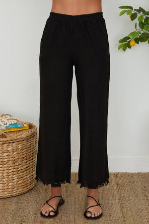 Italian Linen Pants with Raw Hem and Pockets