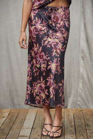 Woven Polyester Floral Print Midi Skirt