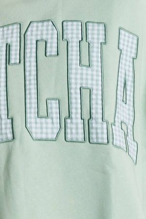 Embroidered "MATCHA" Mock Neck Sweatshirt