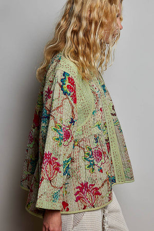 Quilted Floral Kimono-Style Top