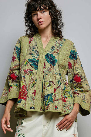 Quilted Floral Kimono-Style Top
