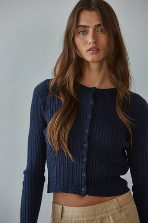 Knit Cable Sweater Cotton Button Down Cardigan