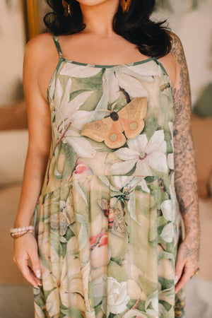 Fleur De Soleil Bohéme Long Maxi Slip Dress w/ Florals