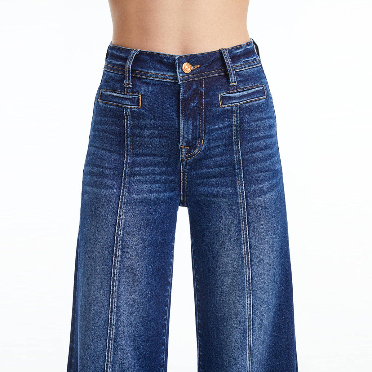 Vintage Retro High Rise Wide Leg Jeans with Raw Hem
