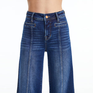 Vintage Retro High Rise Wide Leg Jeans with Raw Hem