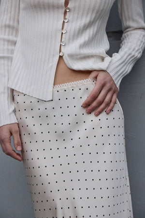 Polka Dot Satin Midi Skirt