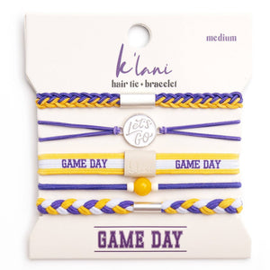 Game Day Hair Tie Bracelet Set – Purple & Yellow