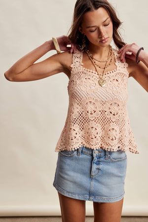 Crochet Lace Square Neck Tank Top