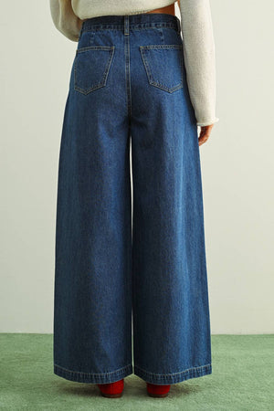 Wide Leg Denim Pants with Front Detail