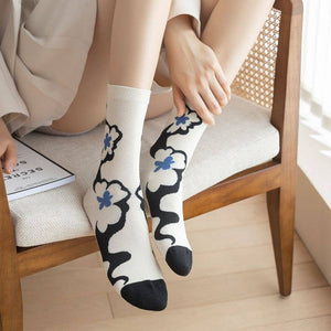 Black and White Floral Patterned Socks