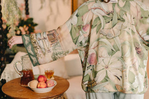 Fleur De Soleil Pixie Crop Kimono w/ Florals & Butterfly
