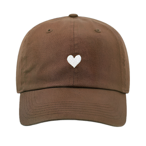 Mocha Cotton Dad Hat - Embroidered Heart Cap