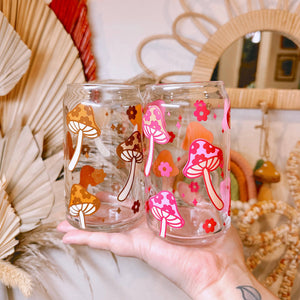 Retro Floral Mushroom Glass Cup