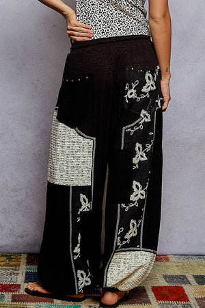 Solid pattern patch detail rib knit jogger pants