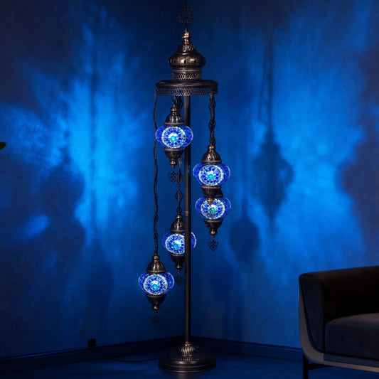5-Globe Turkish Mosaic Floor Lamp (Blue)