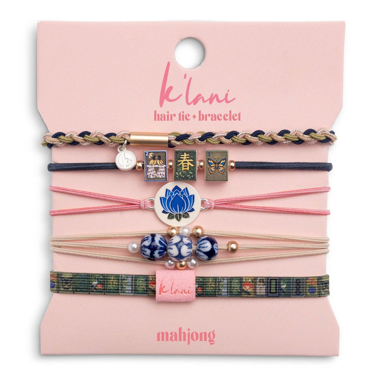 Mahjong Hair Tie Bracelet Set – Pink, Green & Blue
