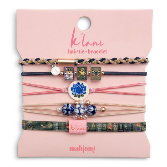 Mahjong Hair Tie Bracelet Set – Pink, Green & Blue
