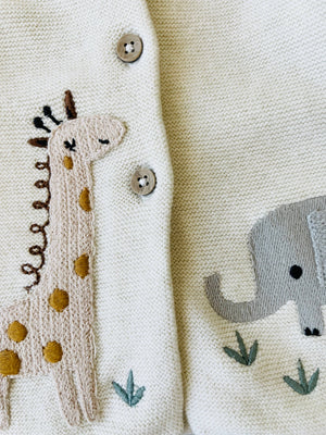 Animal Safari Embroidered Organic Baby Cardigan
