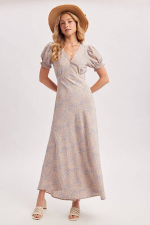 Floral Print Surplice Maxi Dress