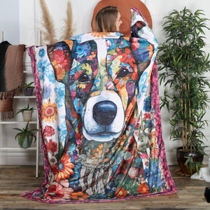 Flannel Fleece Hippie Boho Throw Blanket Hippie Dog