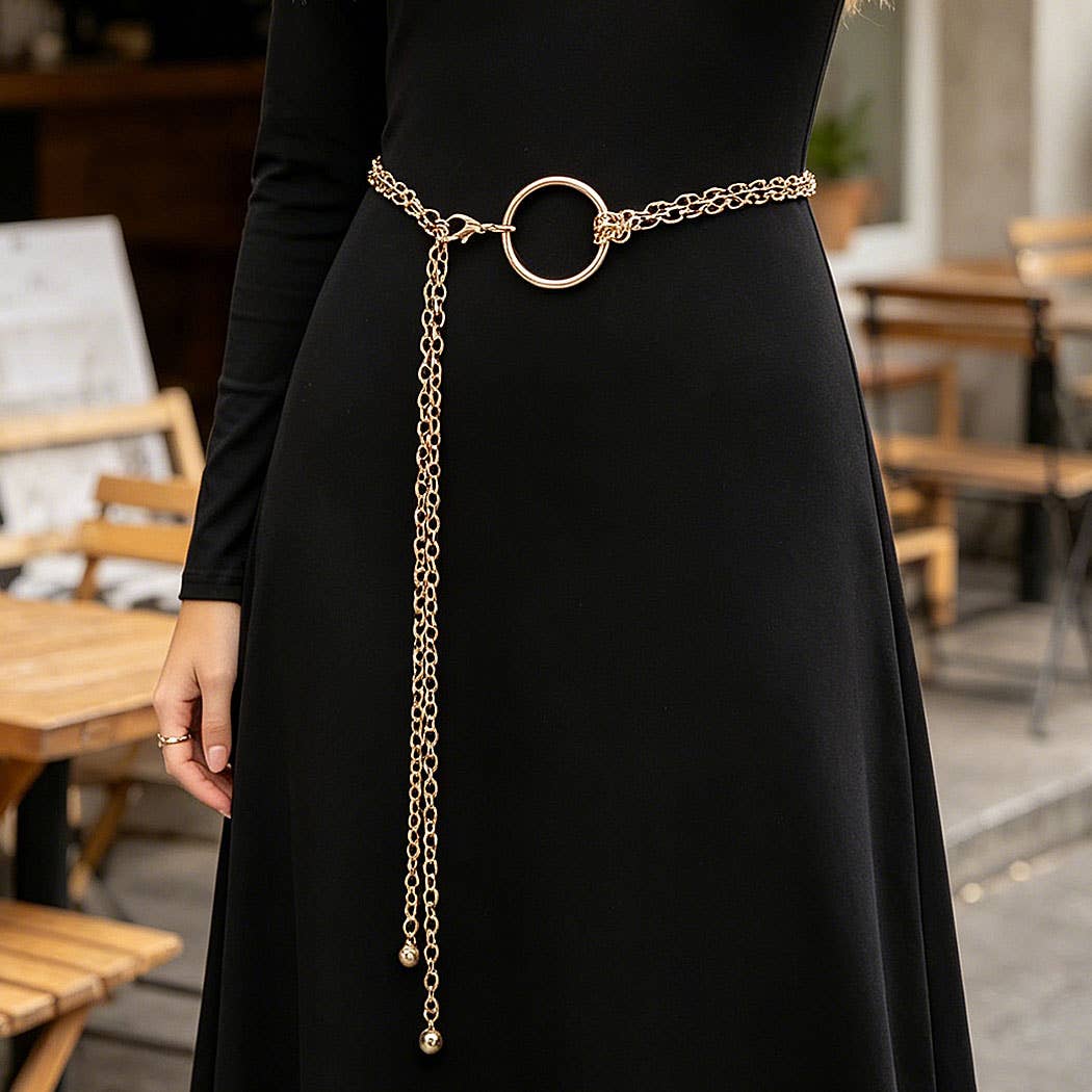 Circle Buckle Layered Chain Waist Belt