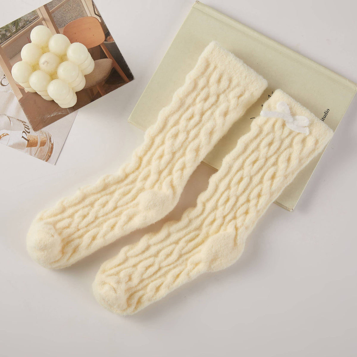 Cable Texture Plush Fuzzy Socks with Gift Box (3 Pairs)