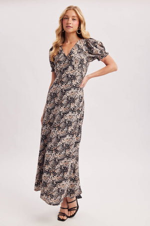 Floral Print Surplice Maxi Dress