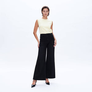 Black High Rise Wide Leg Jean with Raw Hem