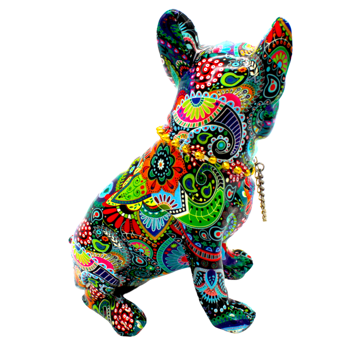 Painted Flower French Bulldog with Necklace - 8" Tall