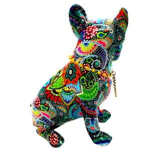 Painted Flower French Bulldog with Necklace - 8" Tall